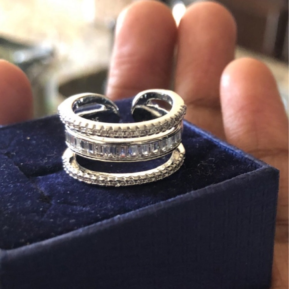 Adjustable Silver Plated Ring With Swarovski Elem… - image 1